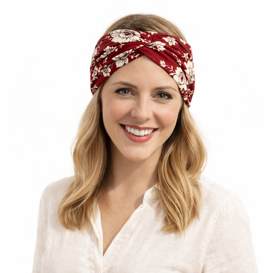 Floral print super wide twist front stretchy headband