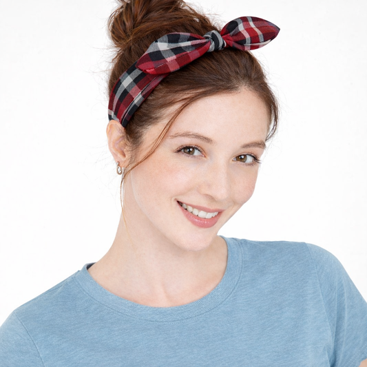 Plaids elastic headband with bow