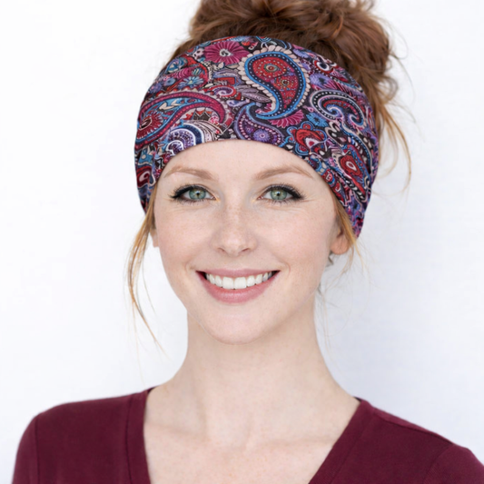 Multi-purpose seamless head wrap in paisley print