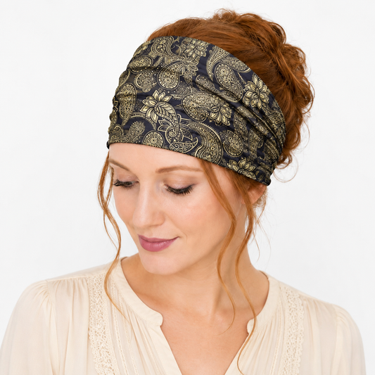 Multi-purpose seamless head wrap in paisley print