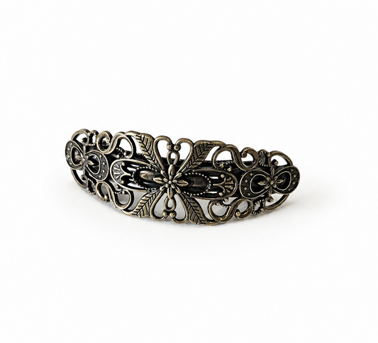 Bronze black metallic floral large hair barrette