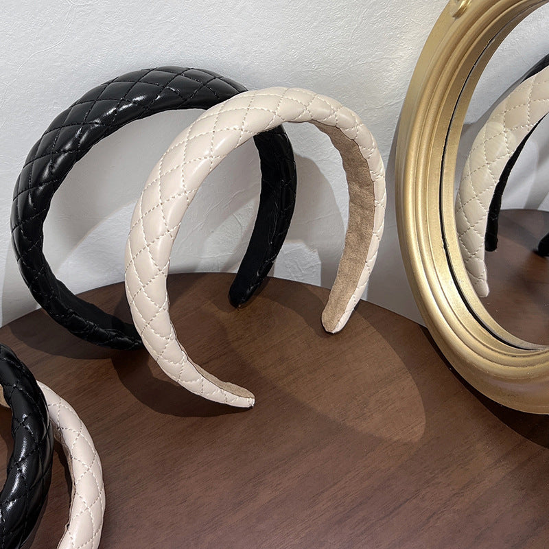 Stitched diamond patterned soft leather headband