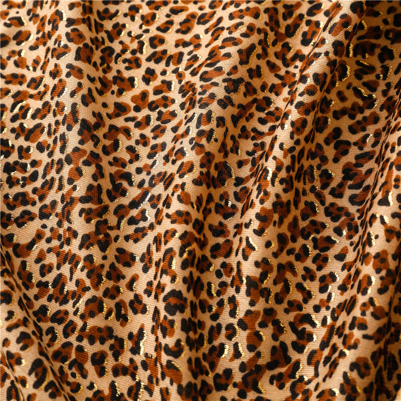 Mixed hot stamped leopard print fringed scarf