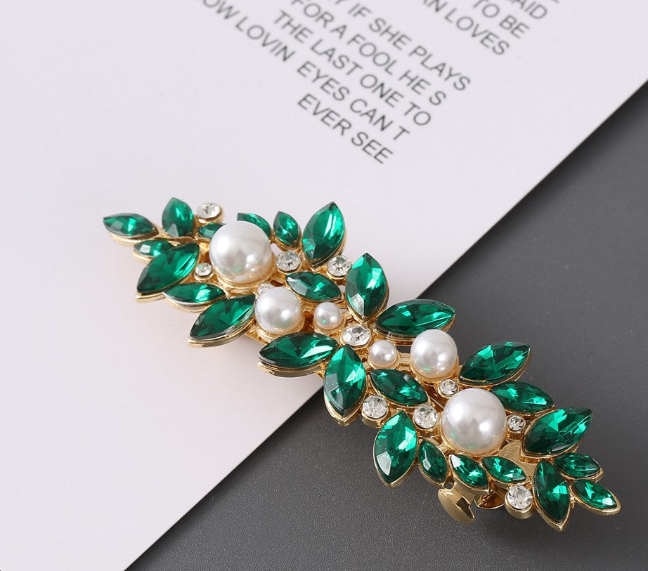 Rhinestones floral metal hair barrette