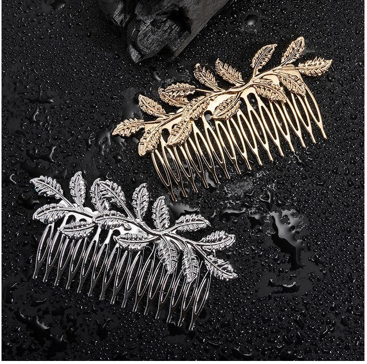 Metallic leaf branches hair comb