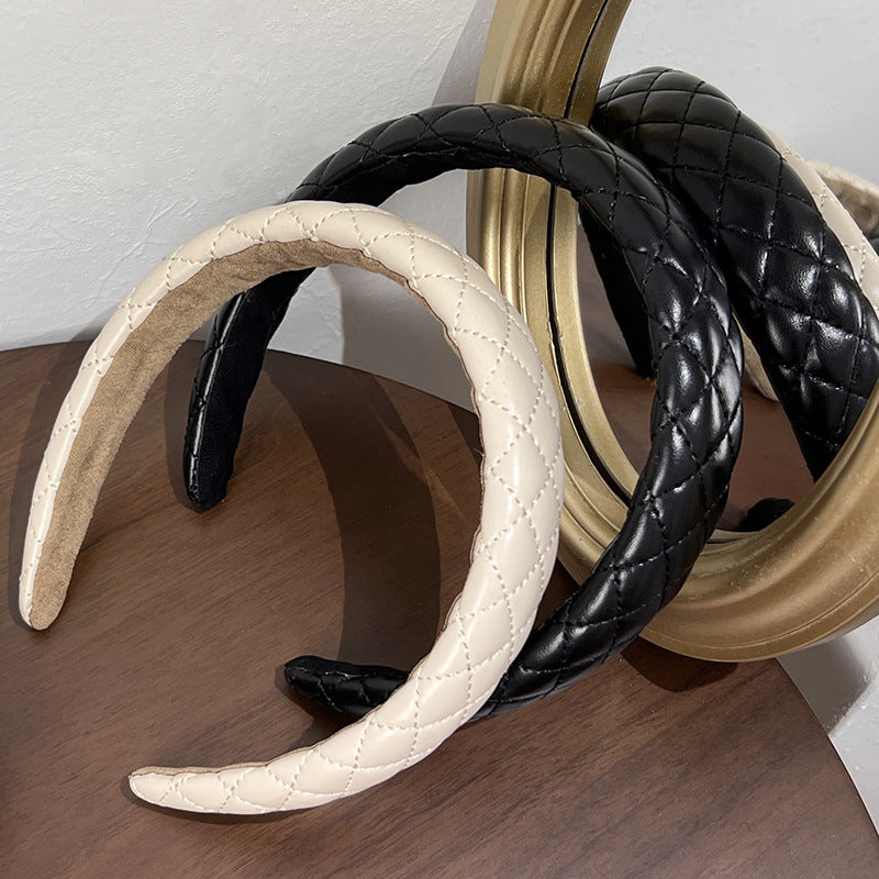 Stitched diamond patterned soft leather headband