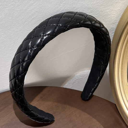 Stitched diamond patterned soft leather headband