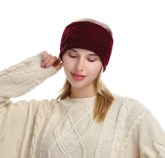 Fleece lined braids patterned loop knitted headband
