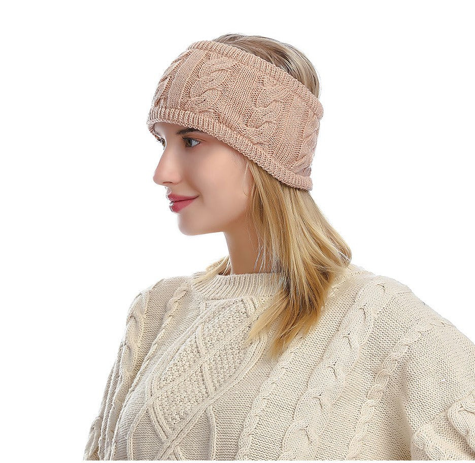 Fleece lined braids patterned loop knitted headband
