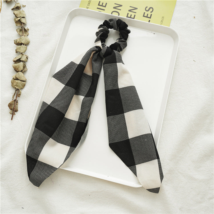 Patterned chiffon scrunchies with scarf in Black White