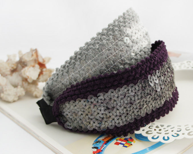 Knitted clear-sequins extra-wide headband