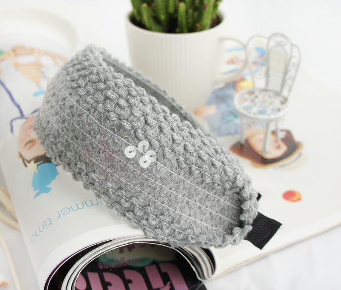 Knitted clear-sequins extra-wide headband