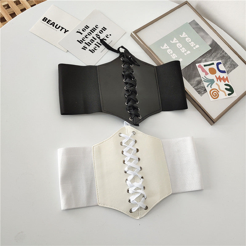 Wide corset front elastic belt