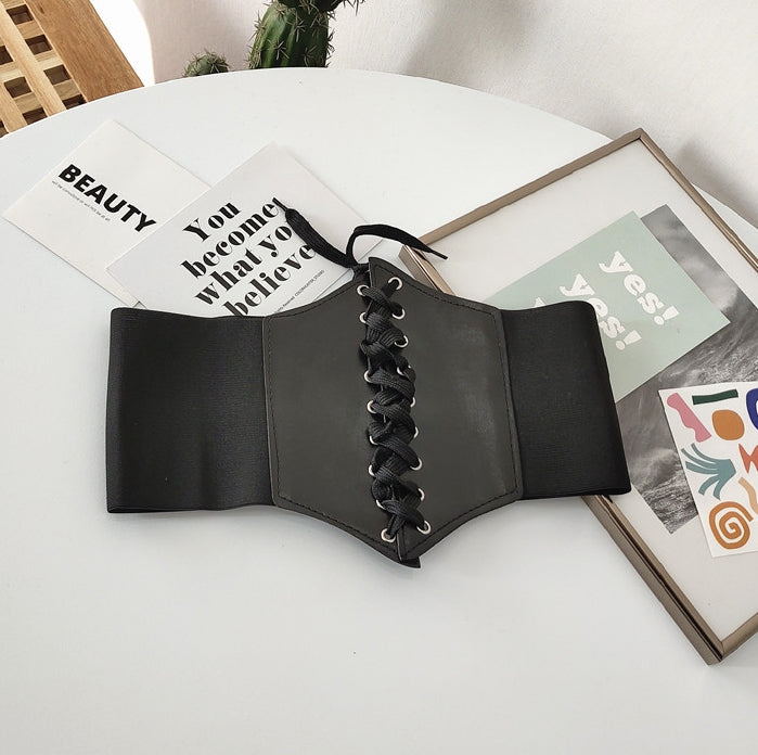 Wide corset front elastic belt