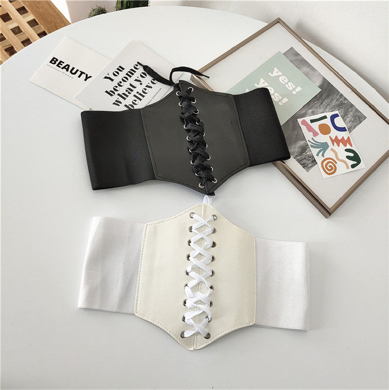 Wide corset front elastic belt