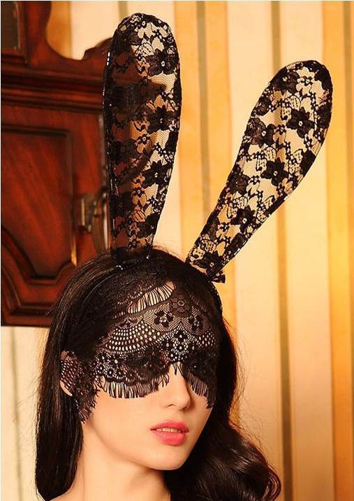 Black lace long bunny ears with veil