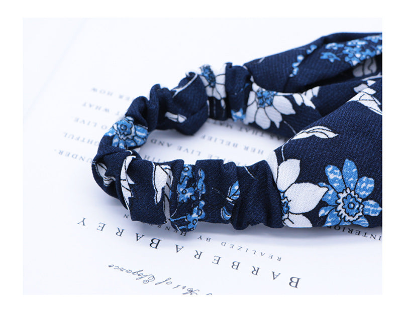 Kids floral chiffon elastic headband in Navy