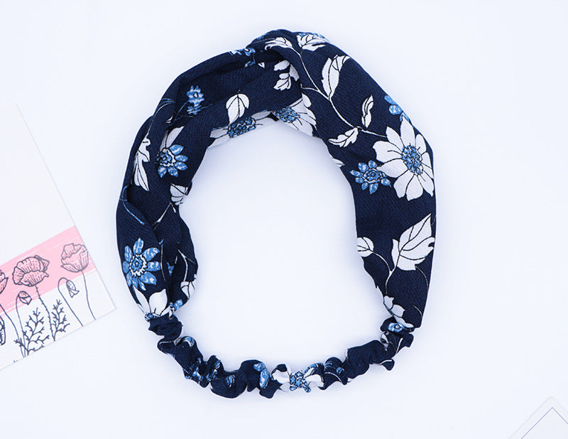 Kids floral chiffon elastic headband in Navy