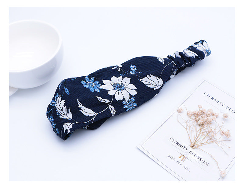 Kids floral chiffon elastic headband in Navy
