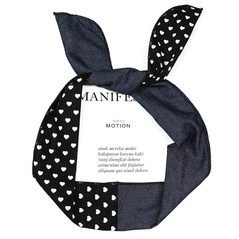 Plain jeans mixed with sweet hearts printed cotton twist hair scarf