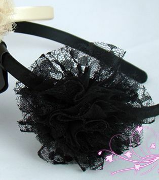 Black organza tulle pom headband