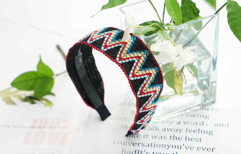 Knitted rainbow waves headband