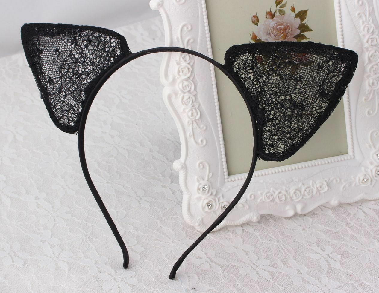New black lace cat ears headband