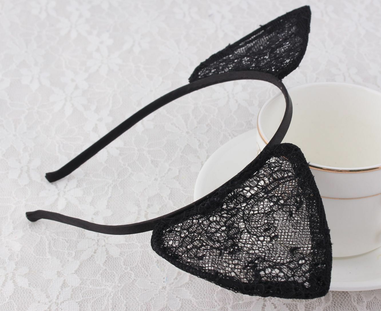 New black lace cat ears headband