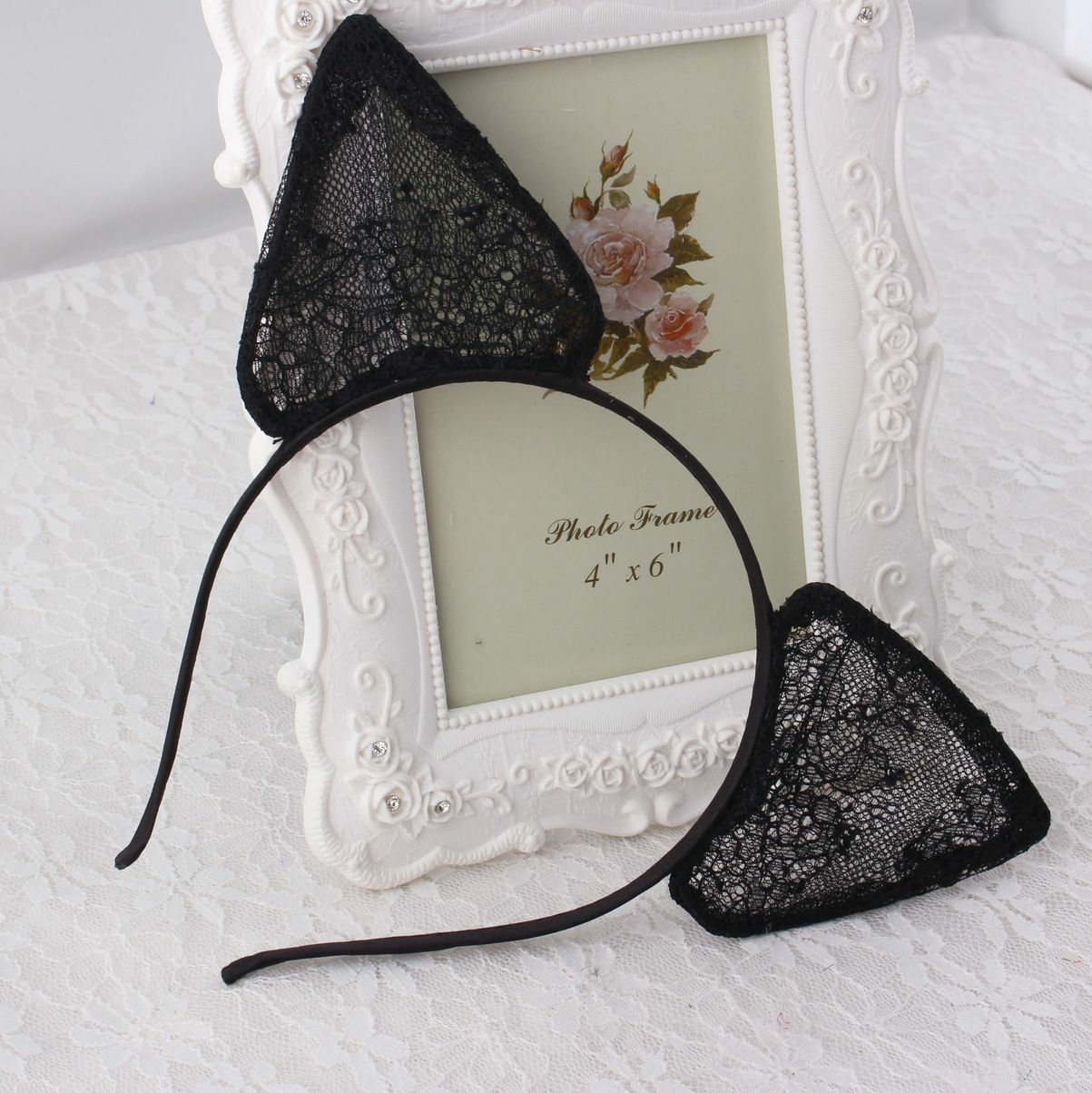 New black lace cat ears headband