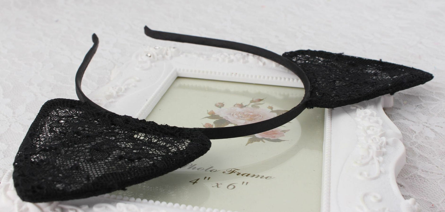 New black lace cat ears headband
