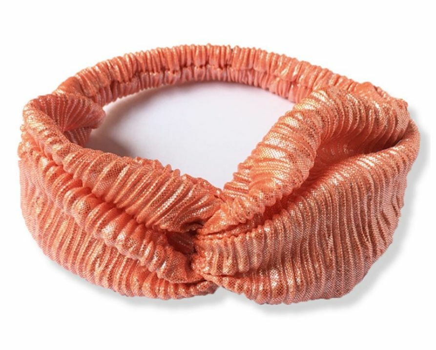 Twist front metallic glossy elastic headband