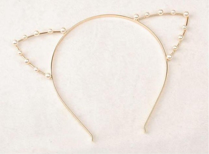 White pearls cat ears headband