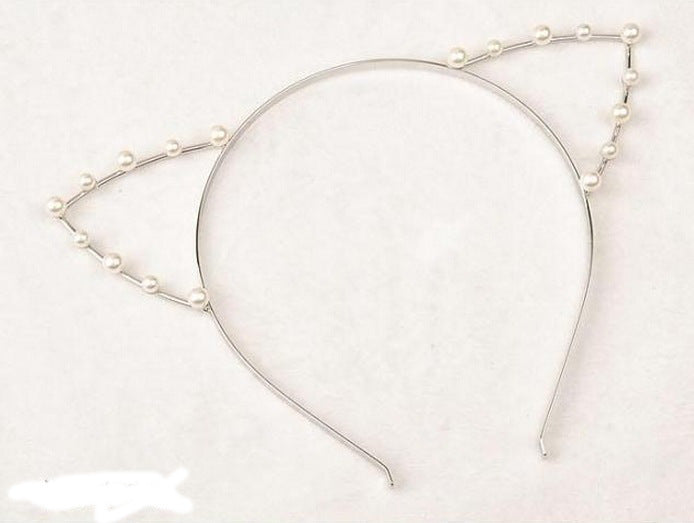 White pearls cat ears headband