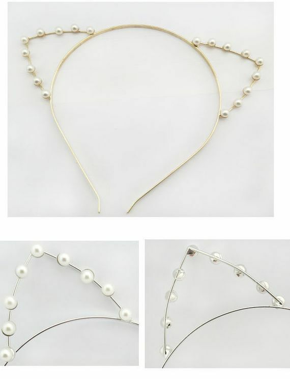 White pearls cat ears headband