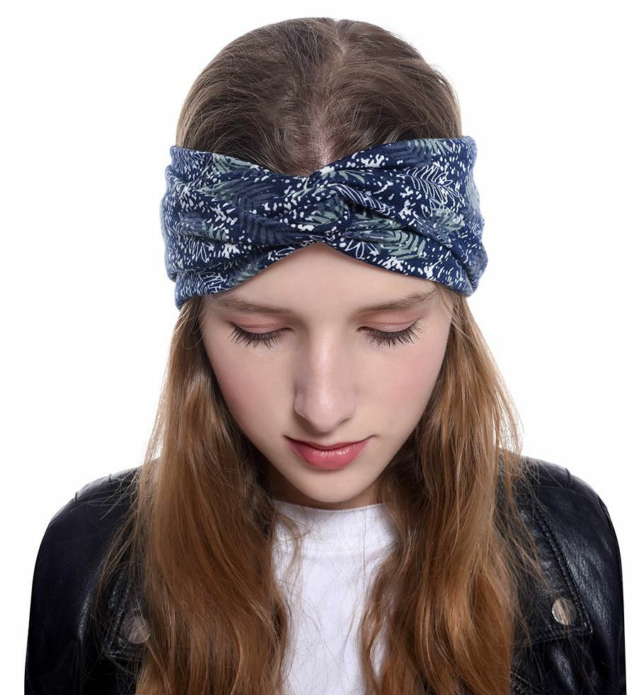 Snowy leaf branches printing turban headband