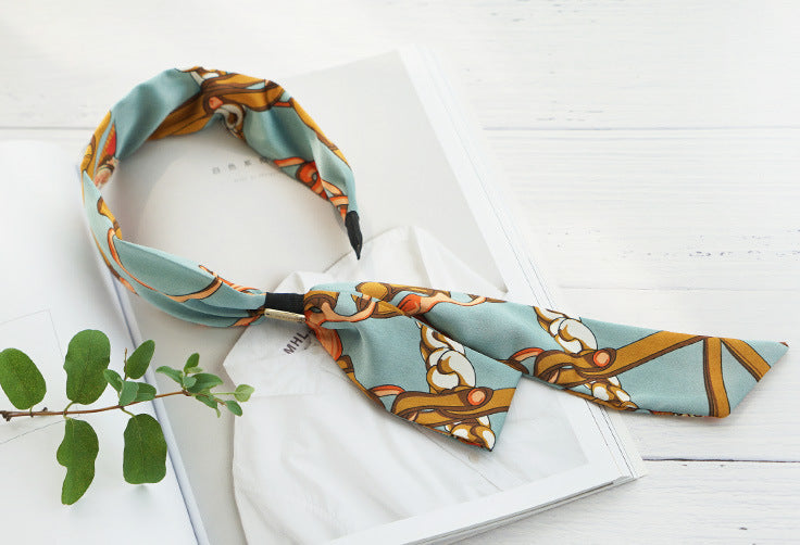 Patterned satin headband with scarf