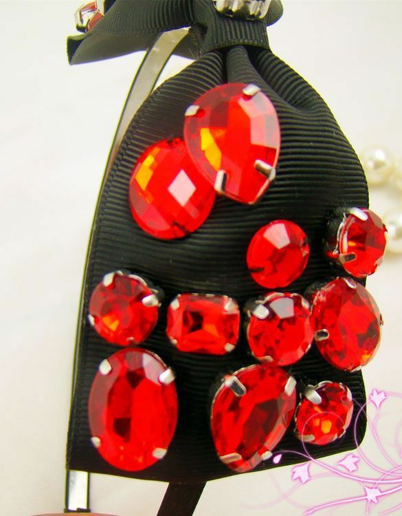 Stunning red gems studded black bow headband