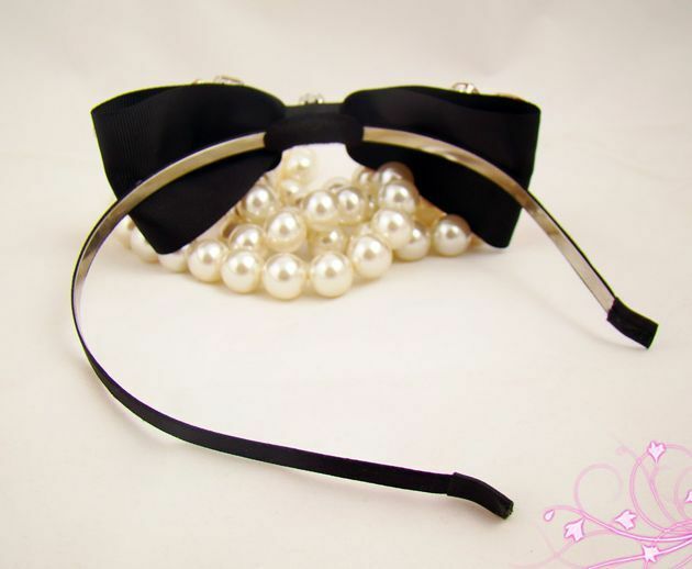 Stunning red gems studded black bow headband