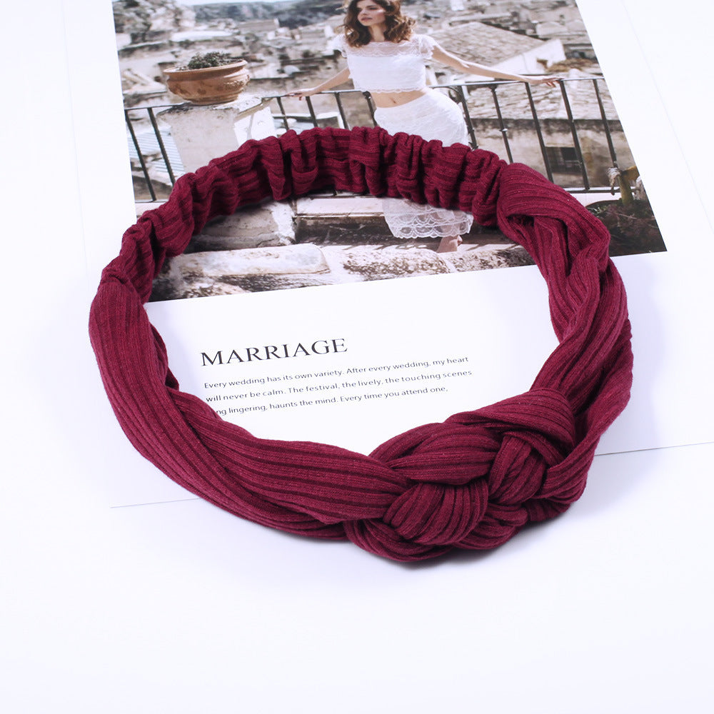 Braided front ribbed cotton elastic head band
