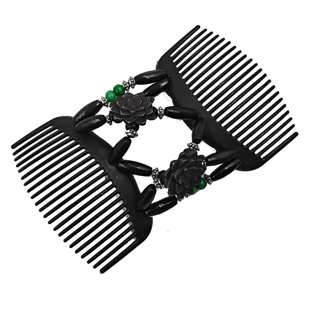 Floral wooden beads butterfly hair comb