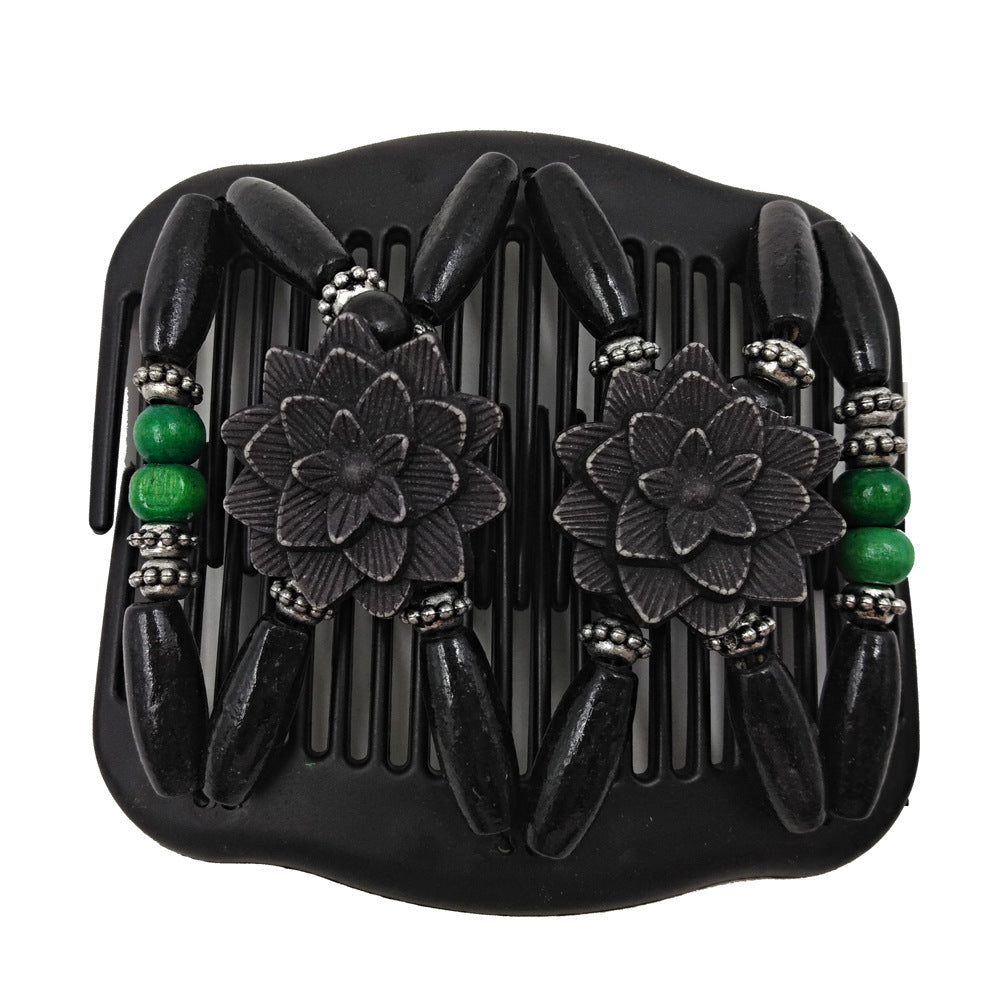 Floral wooden beads butterfly hair comb