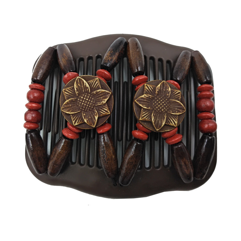 Floral wooden beads butterfly hair comb