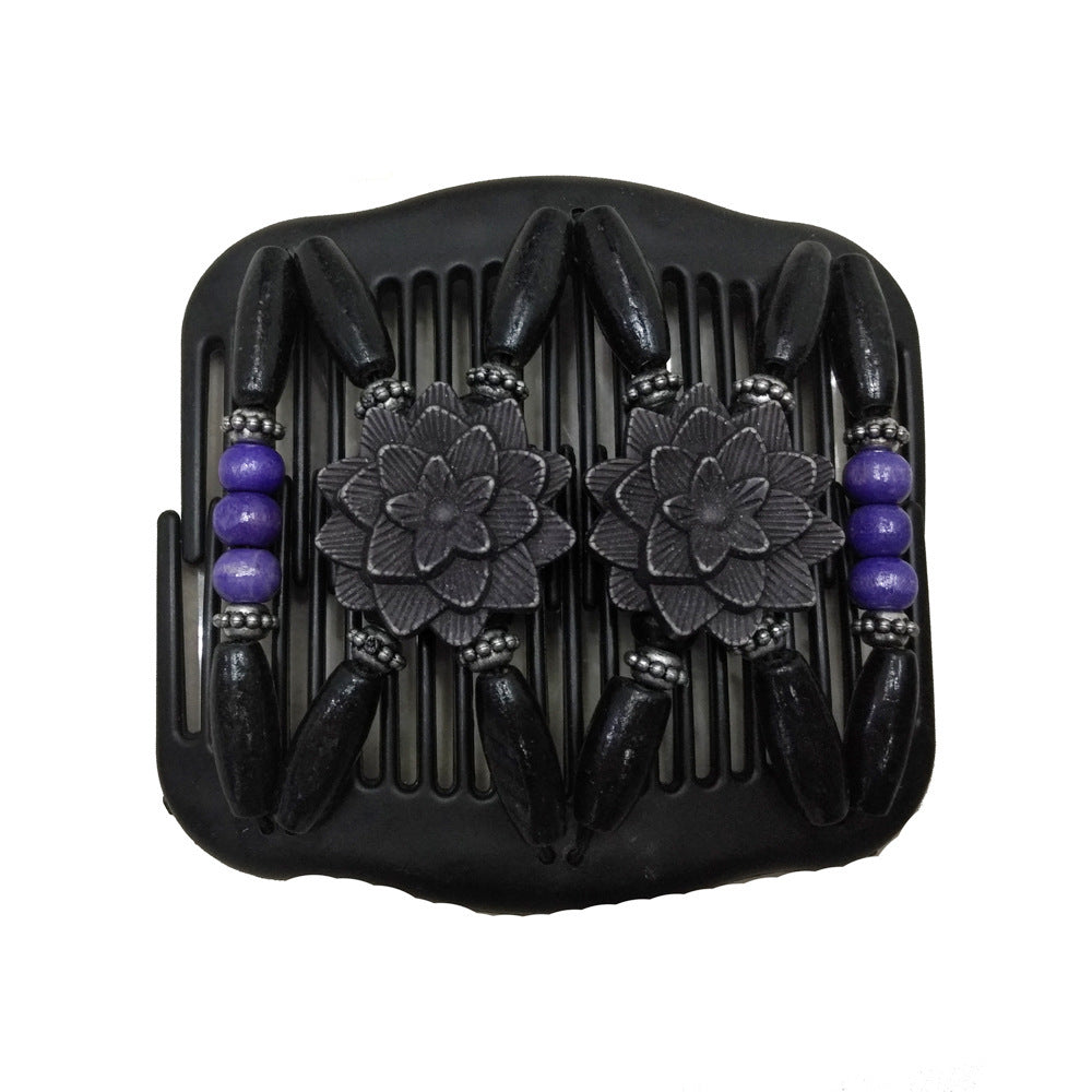 Floral wooden beads butterfly hair comb