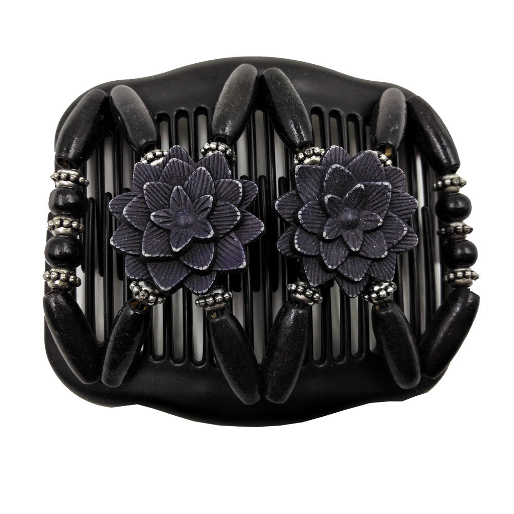 Floral wooden beads butterfly hair comb
