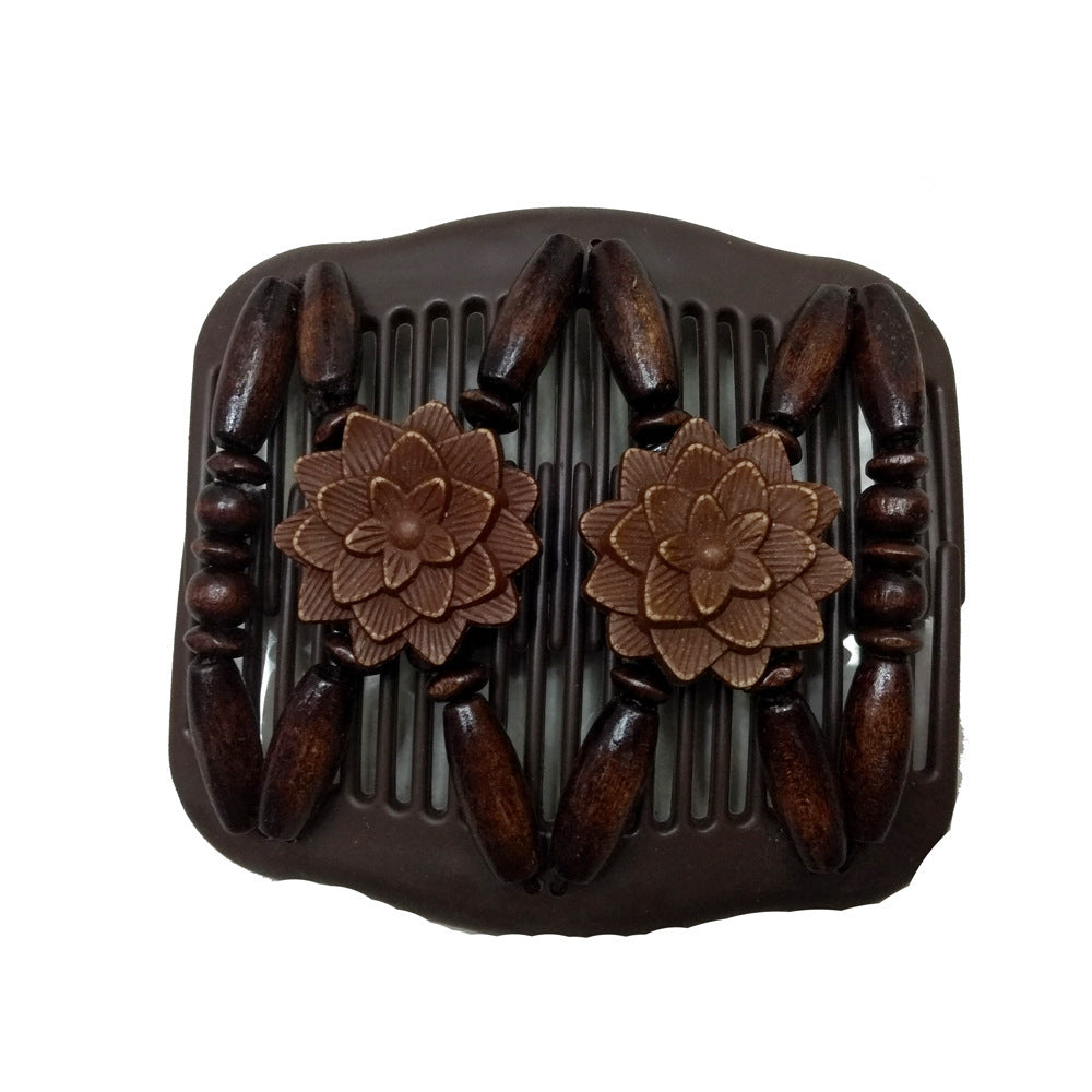 Floral wooden beads butterfly hair comb