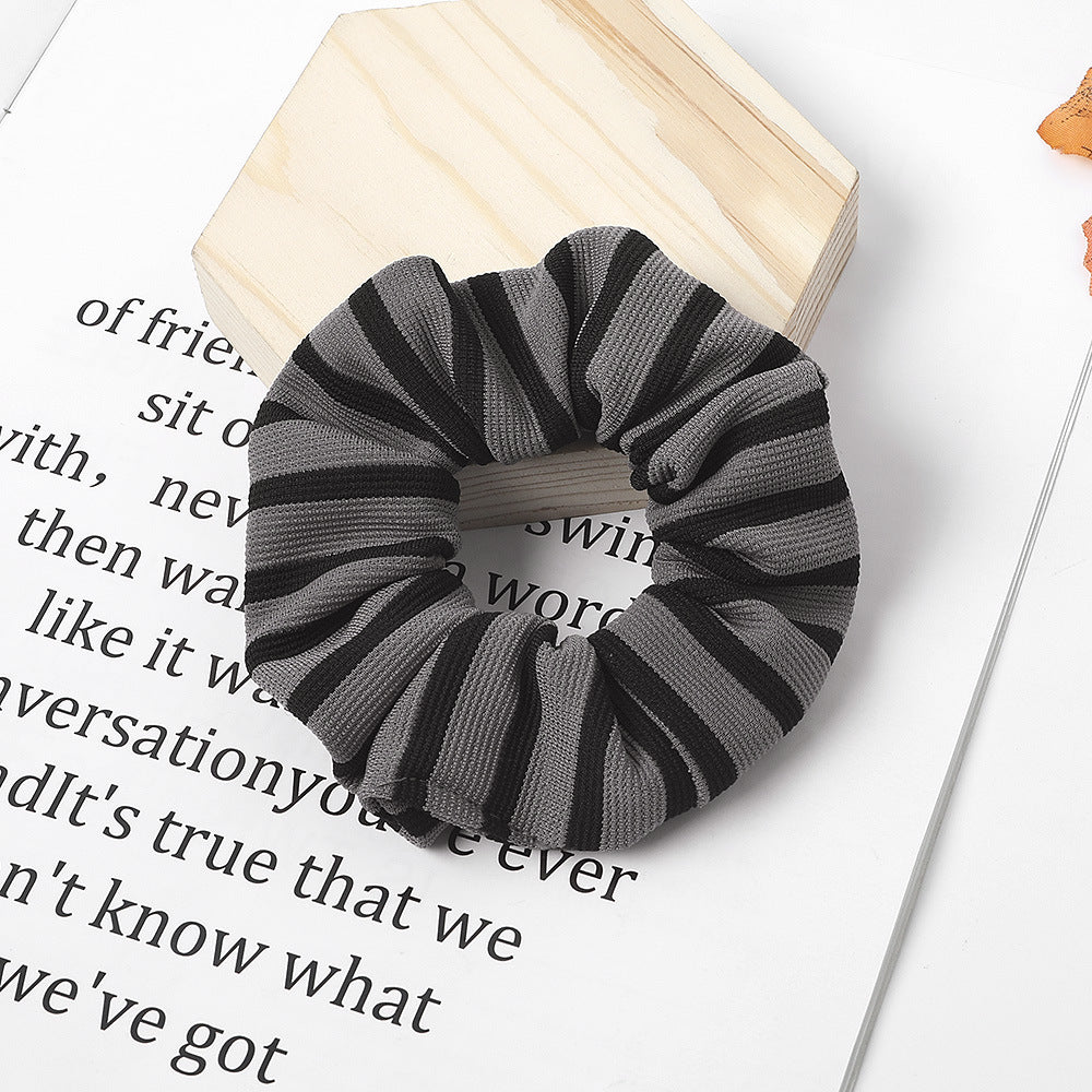 Black stripped knit fabric scrunchies