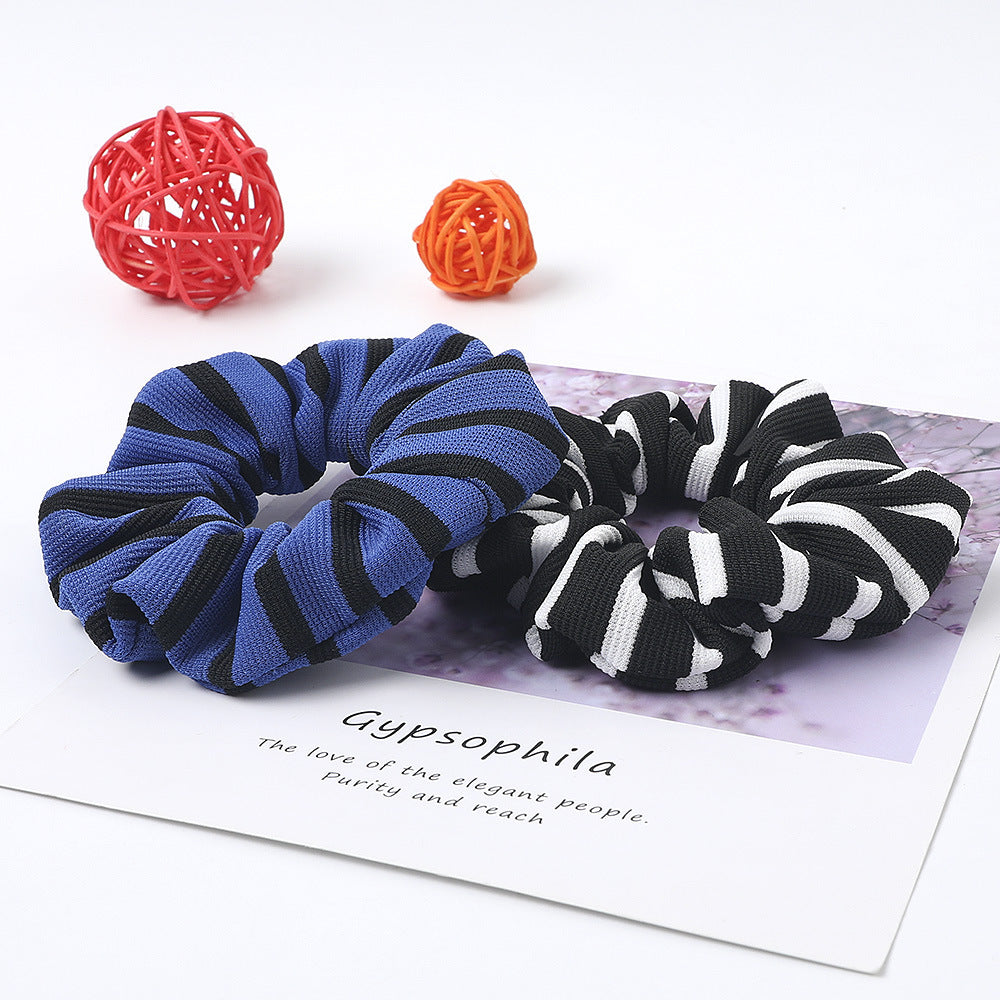 Black stripped knit fabric scrunchies