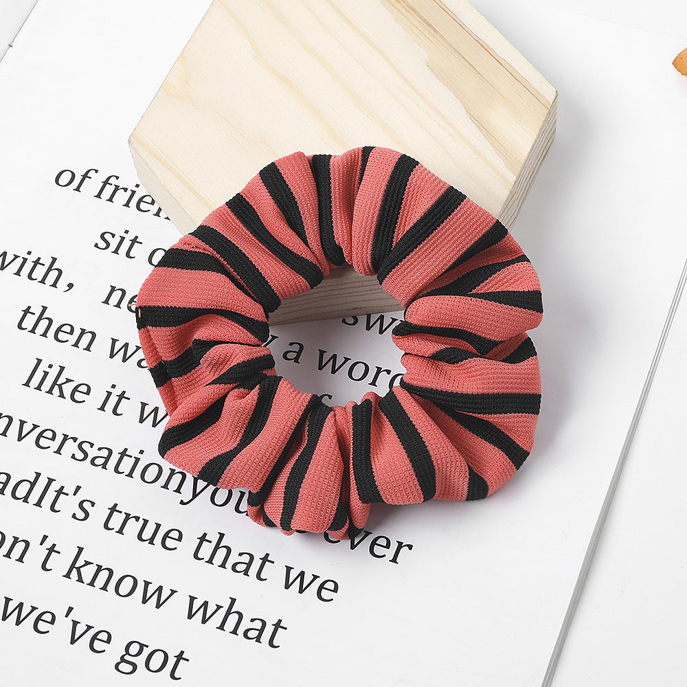 Black stripped knit fabric scrunchies