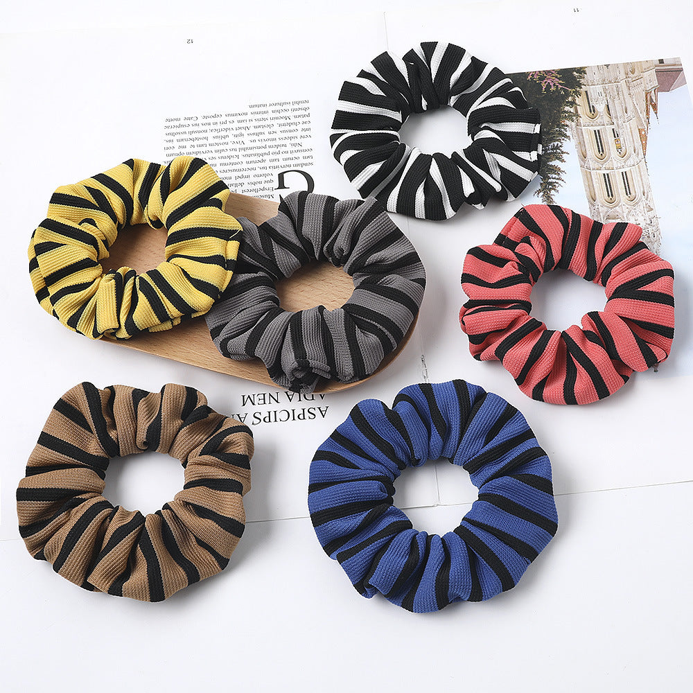 Black stripped knit fabric scrunchies