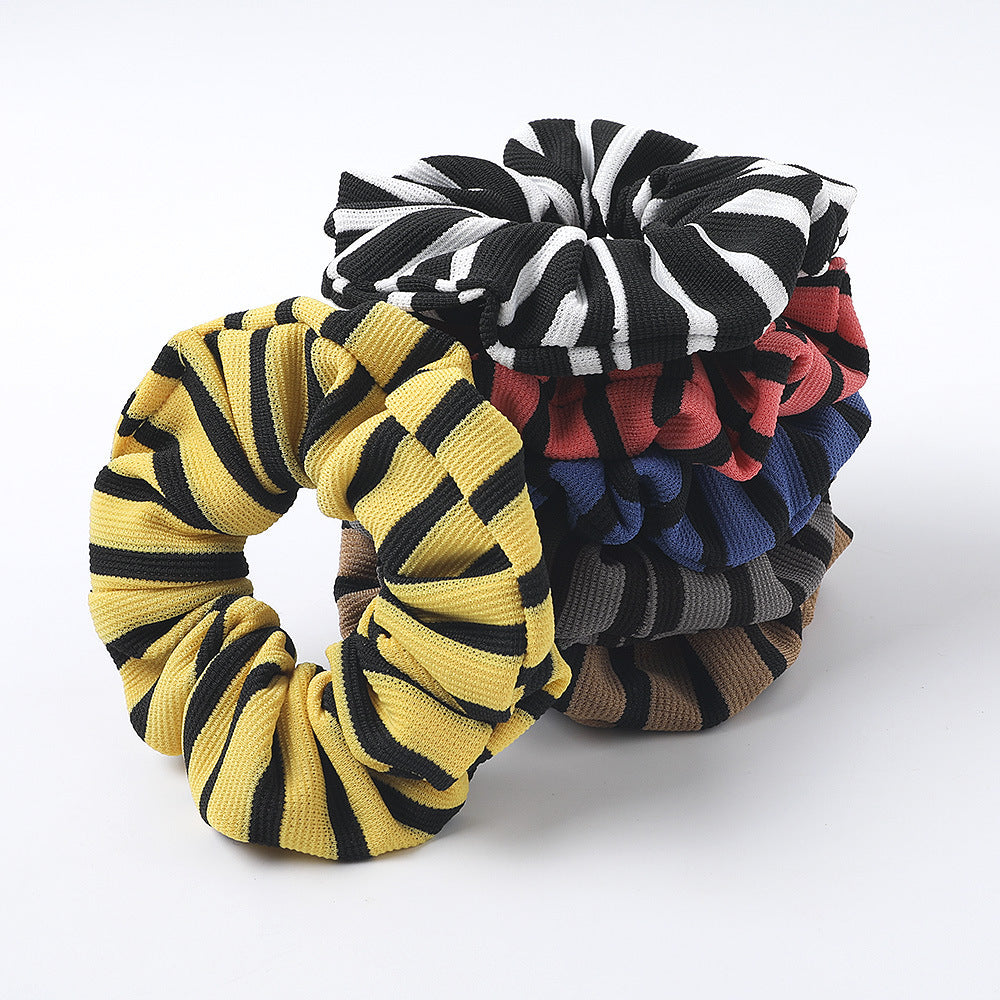 Black stripped knit fabric scrunchies